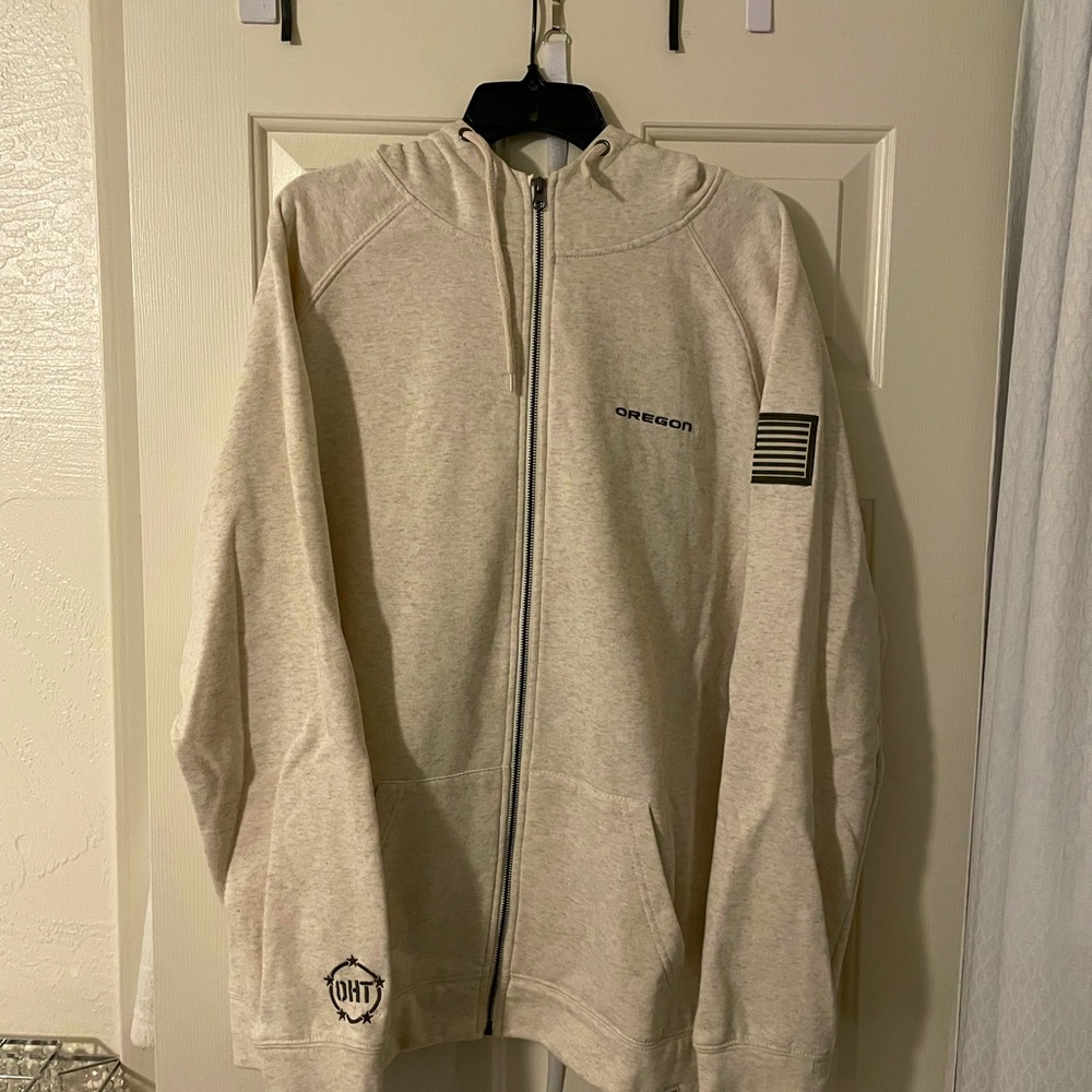 Oregon Ducks Salute to Service Zip Sweatshirt Oatmeal Camo Hoodie Men’s sz XL